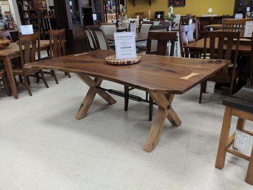 Live edge walnut coffee Table with barn wood X base