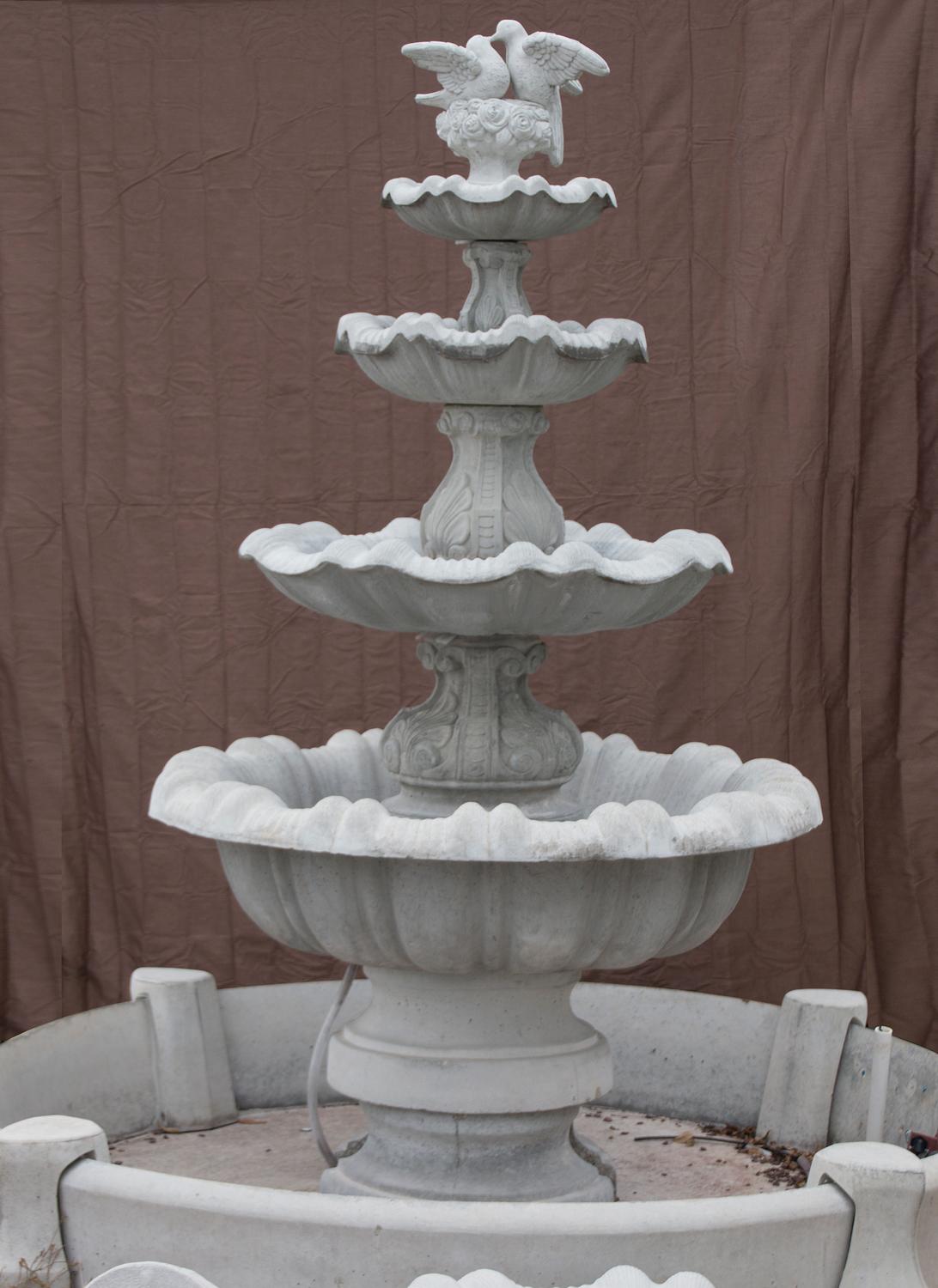 Four Bowl Tulip Fountain with Doves