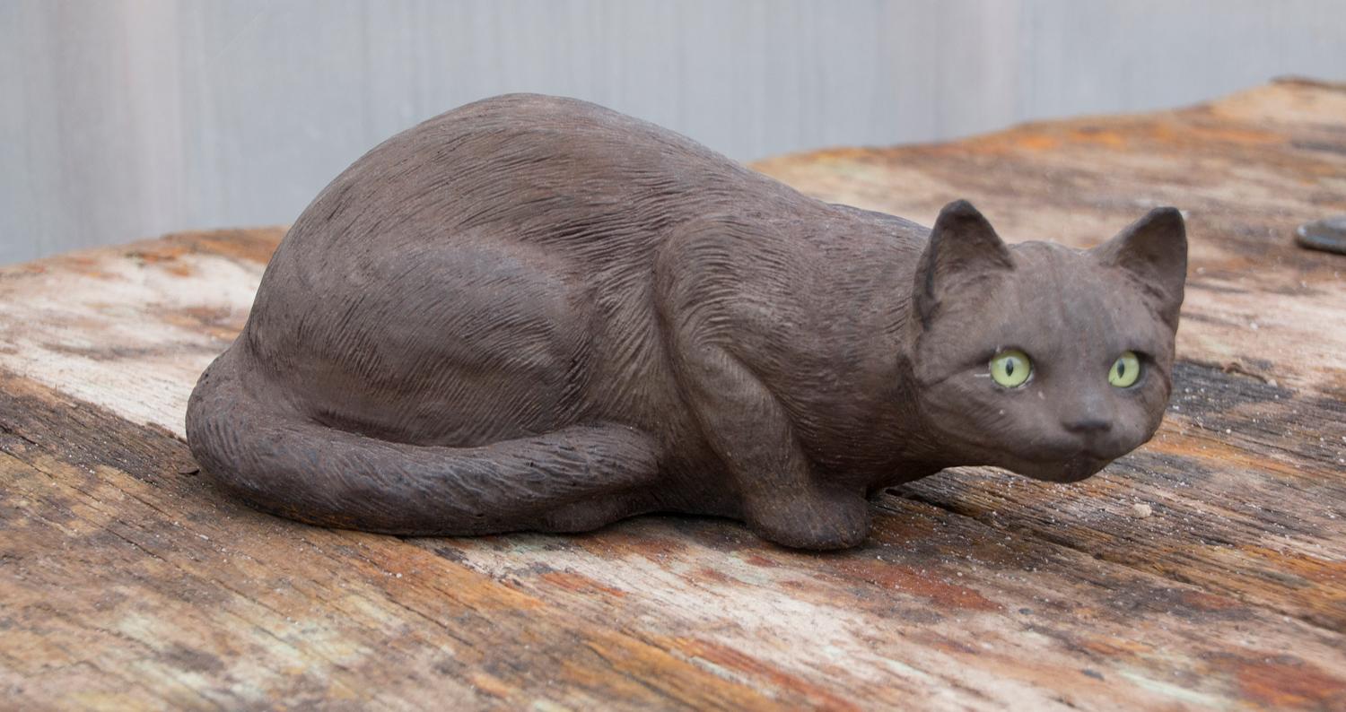 Crouching Cat with Eyes - 13" long