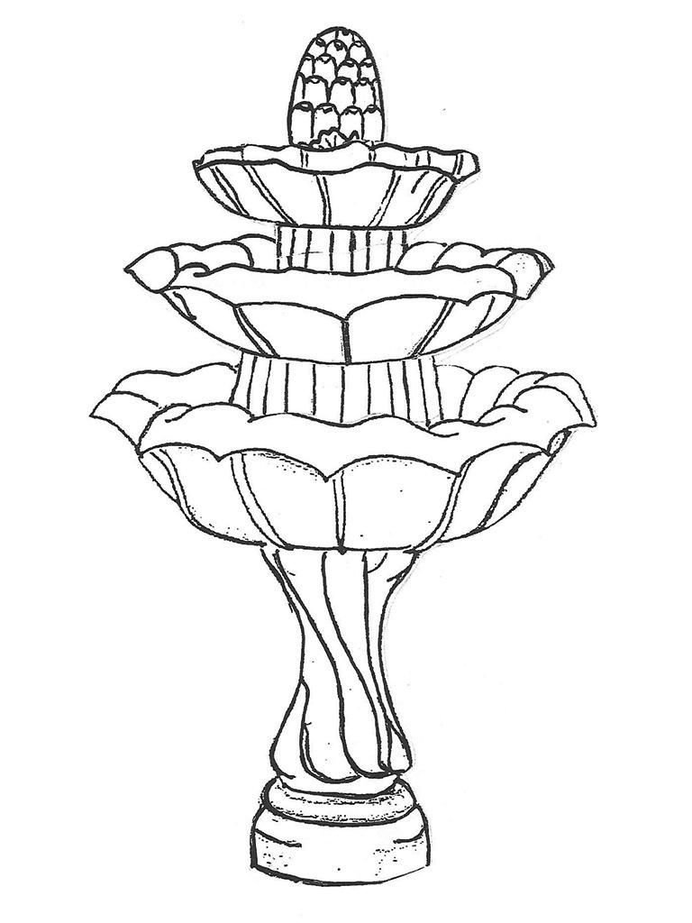 Three Bowl Tulip Fountain with Pineapple and Swirl Base - 29" diameter, 48" high