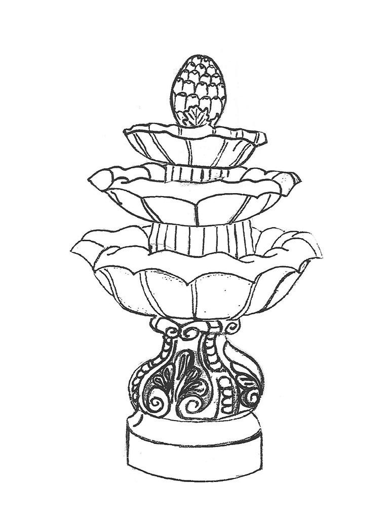 Three Bowl Tulip Fountain with Pineapple and Italian Base - 29" diameter, 45" high