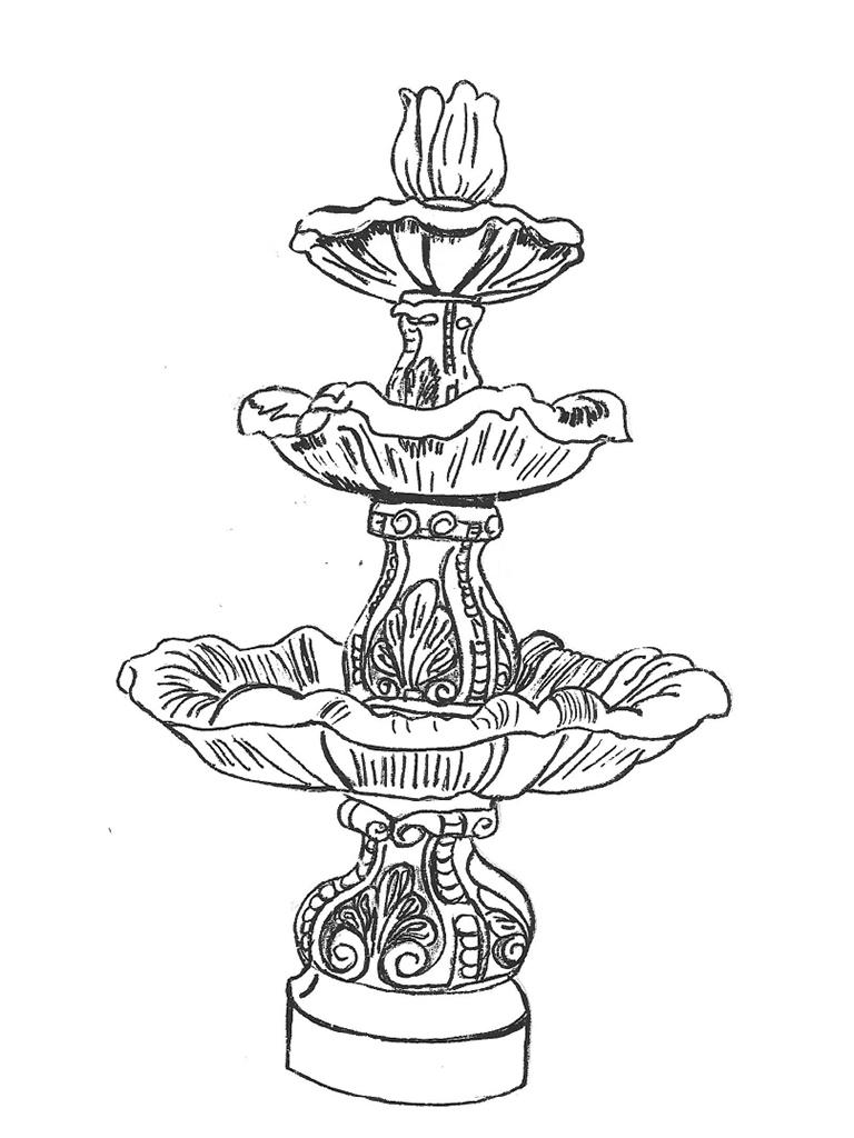 Three Tier Scroll Fountain - 44" diameter, 68" high